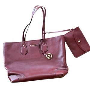 Michael Kors Saylor Large Leather Tote Burgundy Red Matching Wallet Tote EUC